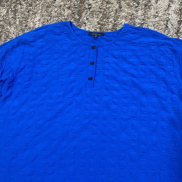 Calessa Blue Textured tunic 3/4 sleeve Top with pockets sz 3X - Picture 3 of 9